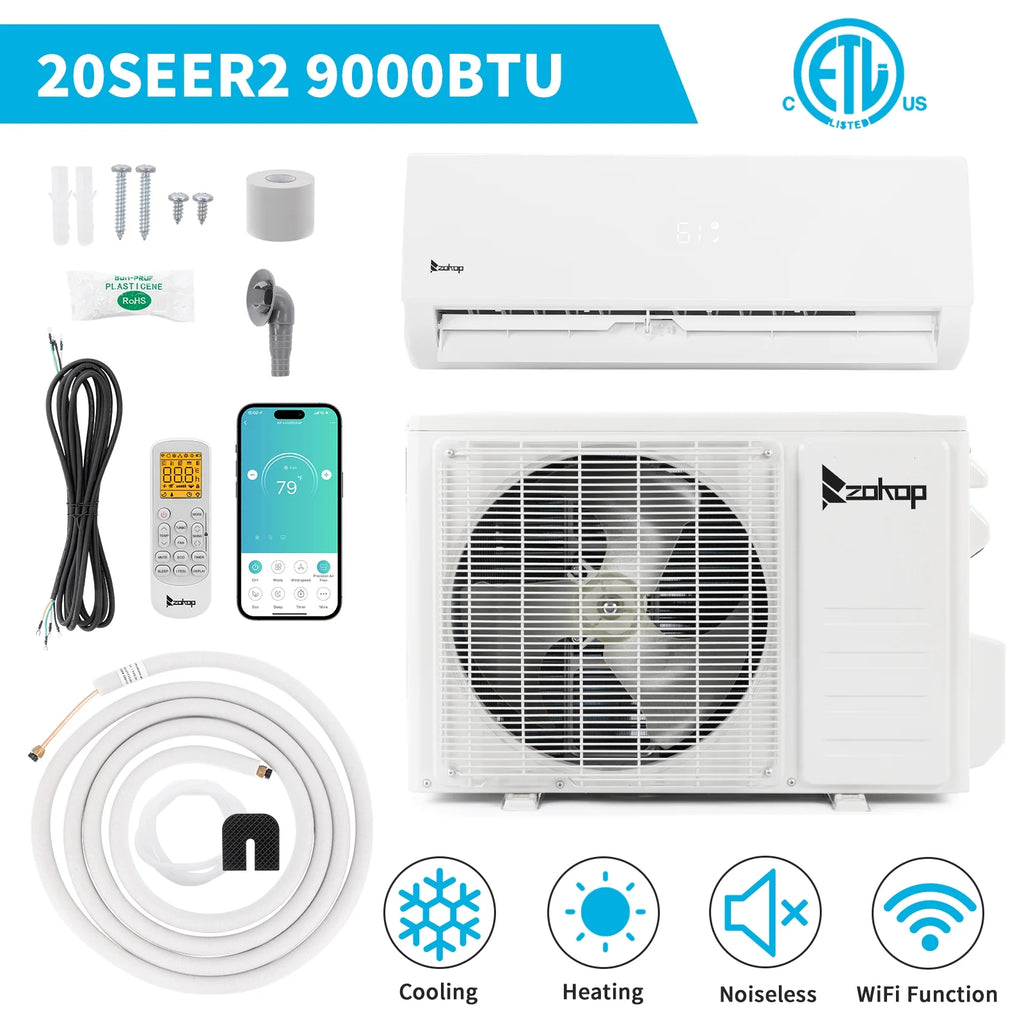 9000 BTU Wifi Enabled 19 Seer Mini Split Air Conditioner & Heater AC 115V