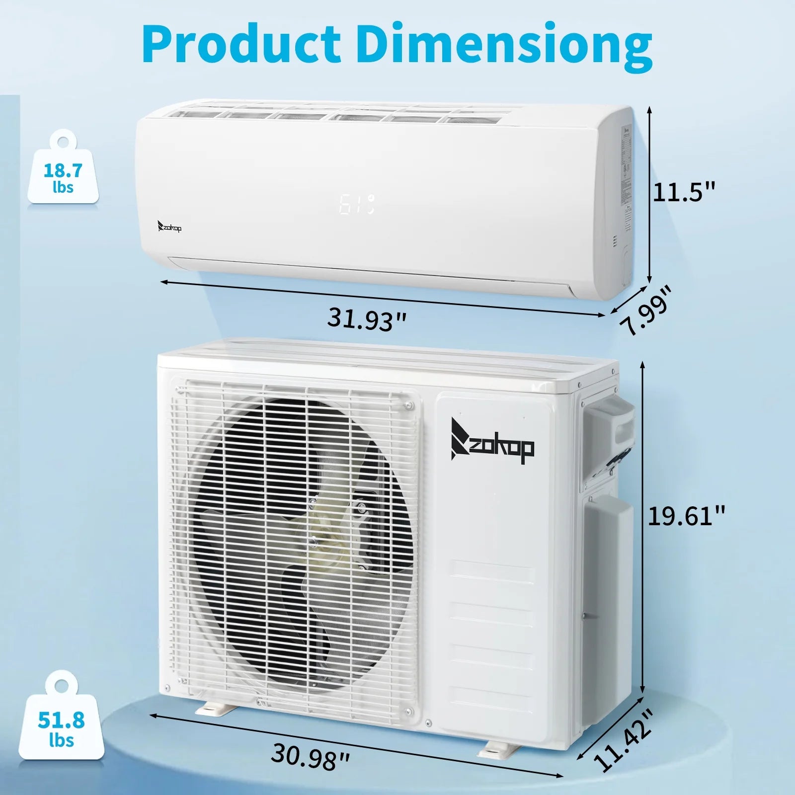 9000 BTU Wifi Enabled 19 Seer Mini Split Air Conditioner & Heater AC 115V